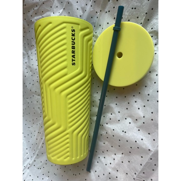 New Starbucks Winter 2024 Yellow Soft Touch Geometric SS Cold Cup 24oz - Picture 7 of 8